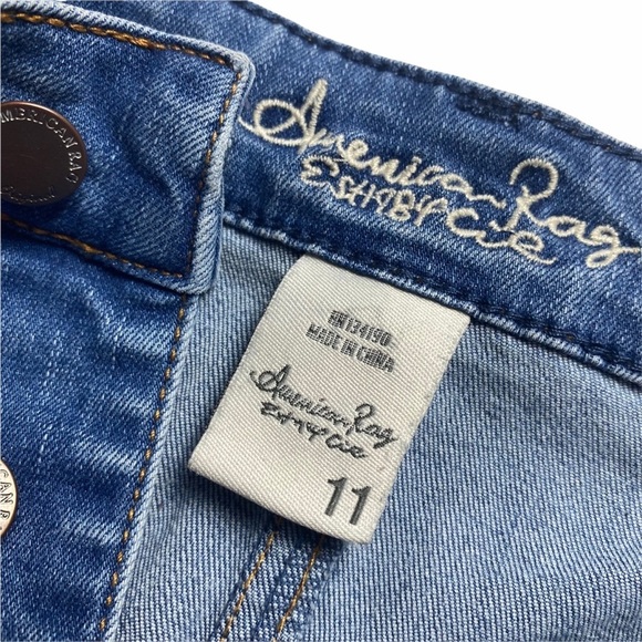 American Rag A line button down raw edge distressed denim skirt - Picture 6 of 6